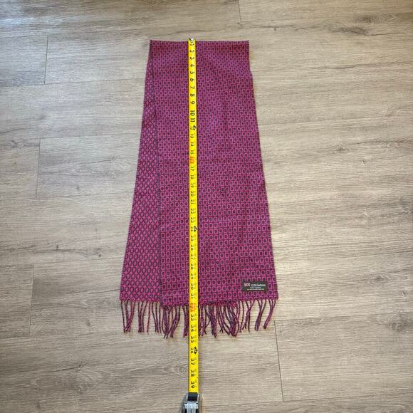 Luxurious 100% Cashmere Scarf Made in Scotland Pink & Gray Geometric Fringe - Picture 4 of 6